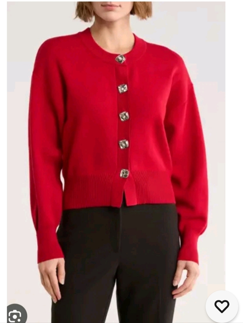 Jason Wu Red Knit Cardigan Sweater S Small Statement Button‎ Front